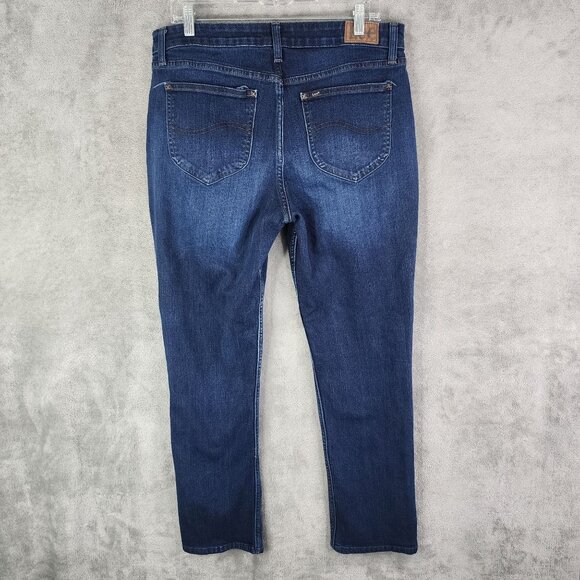Womens Lee Denim Blue Jeans Tapered Leg Mid Rise Dark Wash Size 16L - Picture 6 of 10